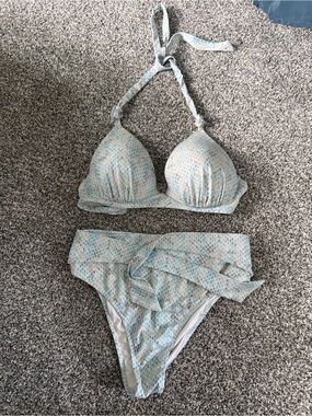 Light Blue Snakeskin Print Bikini Set
